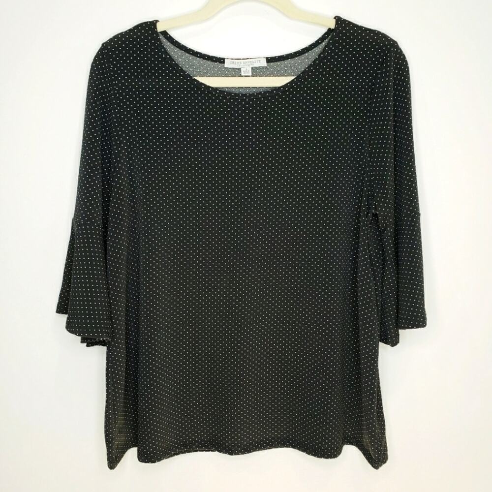 Green Envelope Black with White Polka Dots and Bell Sleeves.